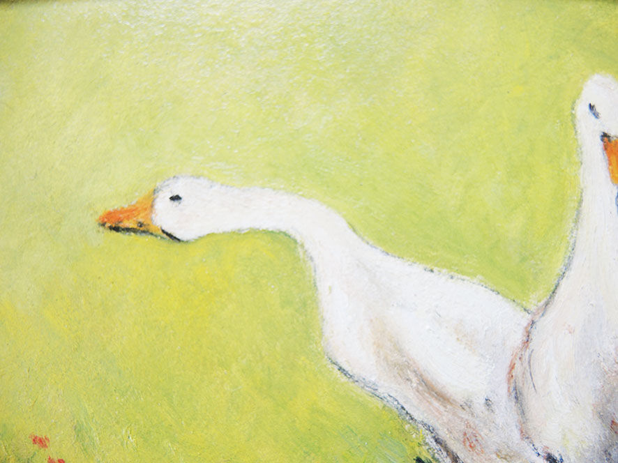 2 Oils on Wood Framed and Signed Henri Merlet: White Geese