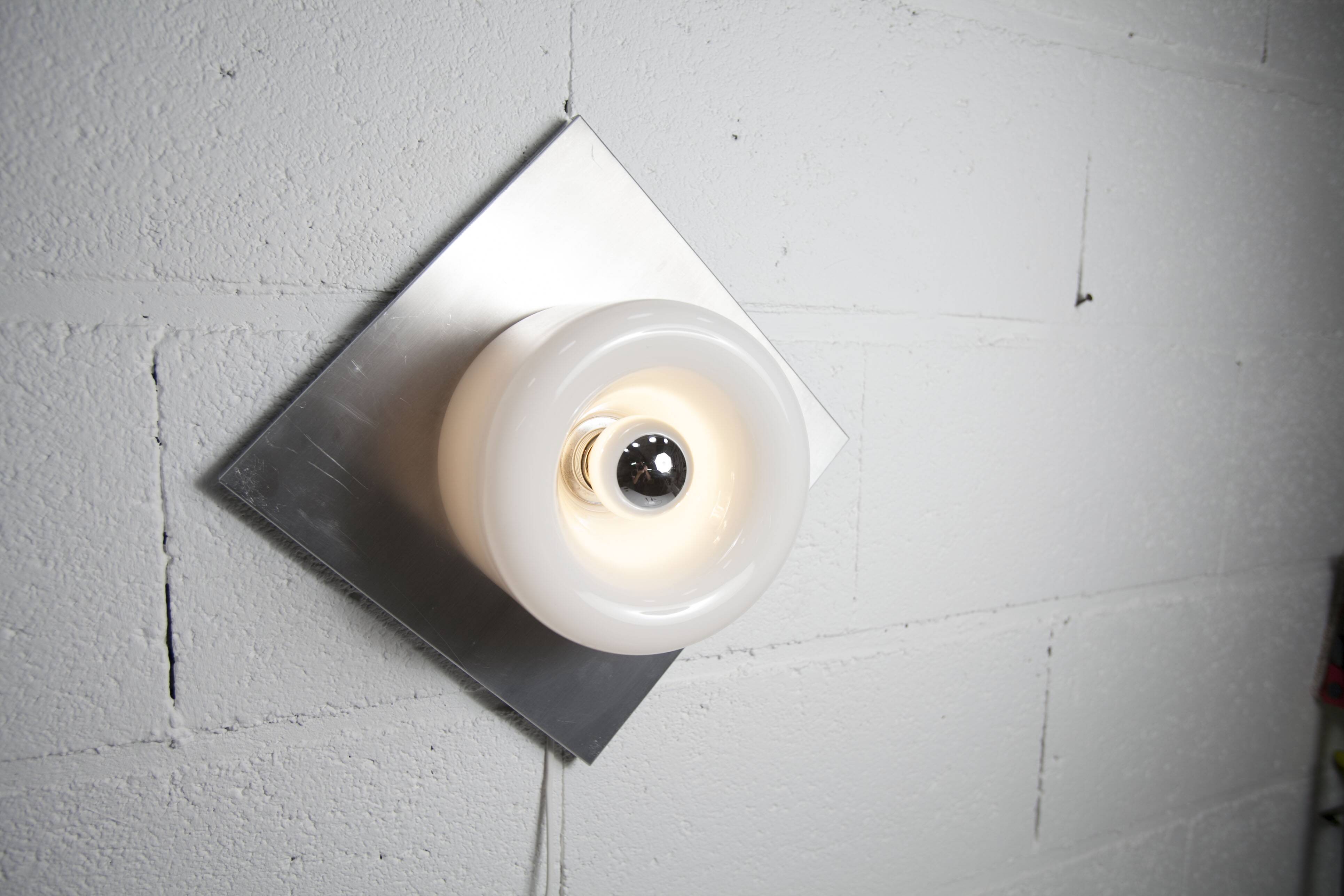 Doria Wall Light 1960 Alu Opaline + chrome LED bulb, Germany