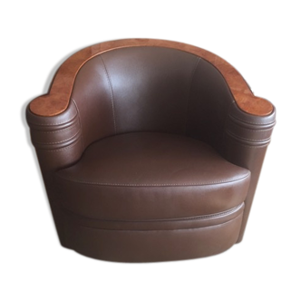 Pacci swivel leather chair origin beef nevada coffee bean neck handles veneer elm magnifying glass