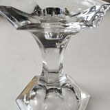 Torch candle holder in finely cut hexagonal crystal labeled Nachtmann