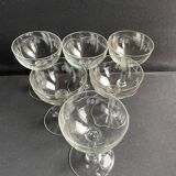 6 Champagne glasses – Cut and engraved glass – Art Deco