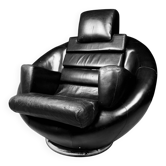 Fauteuil noir brutaliste de Boris Krstulović, Yougoslavie, Croatie, années 1970