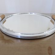Very large round mirrored tray, in aluminium, 45cm, France, 1950