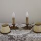 Paire de lampes candélabres vintage en bronze avec abat-jours en tissu plissé, France