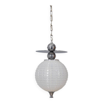 Vintage 70s metal and glass pendant lamp italian design
