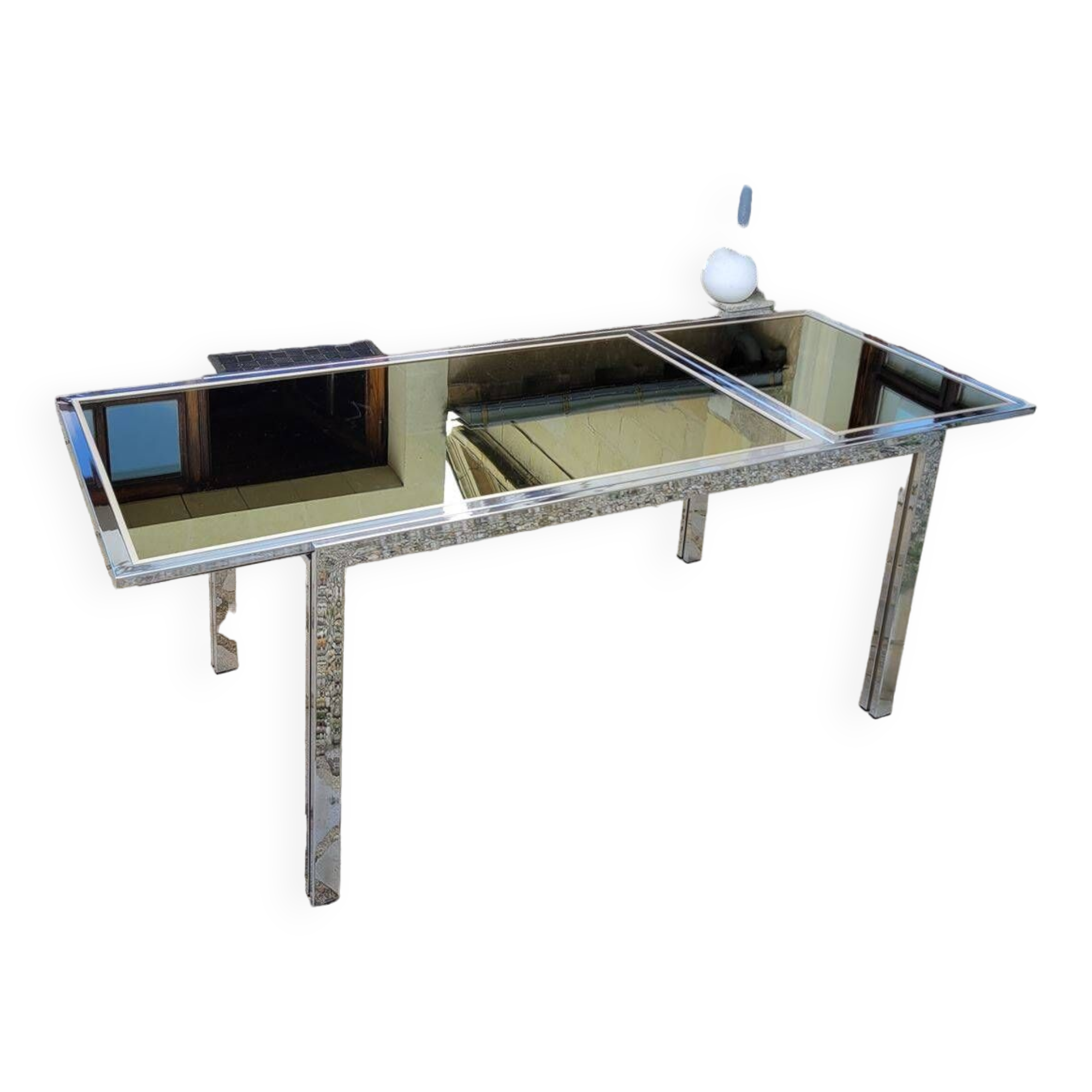 Vintage chrome and glass dining table, Roche Bobois