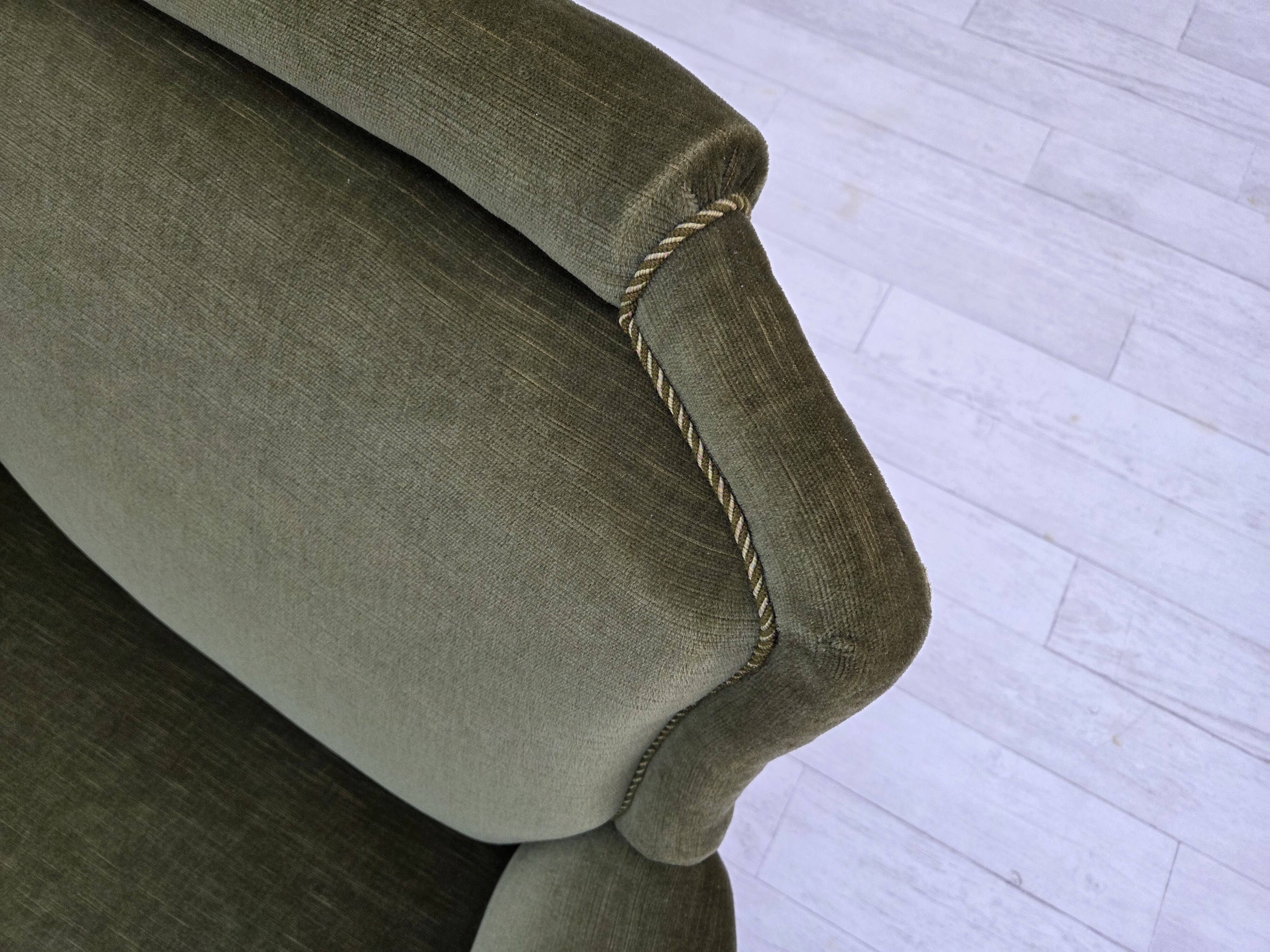 1960s, Danish 2-seater sofa, green furniture velour, beech wood.