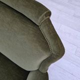 1960s, Danish 2-seater sofa, green furniture velour, beech wood.