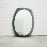 Grand miroir vintage en verre vert fumé de l'ère spatiale par Veca