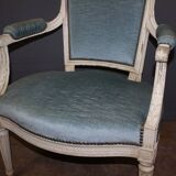 Pair Of Louis XVI Style Armchairs In White Lacquered Walnut Around 1900