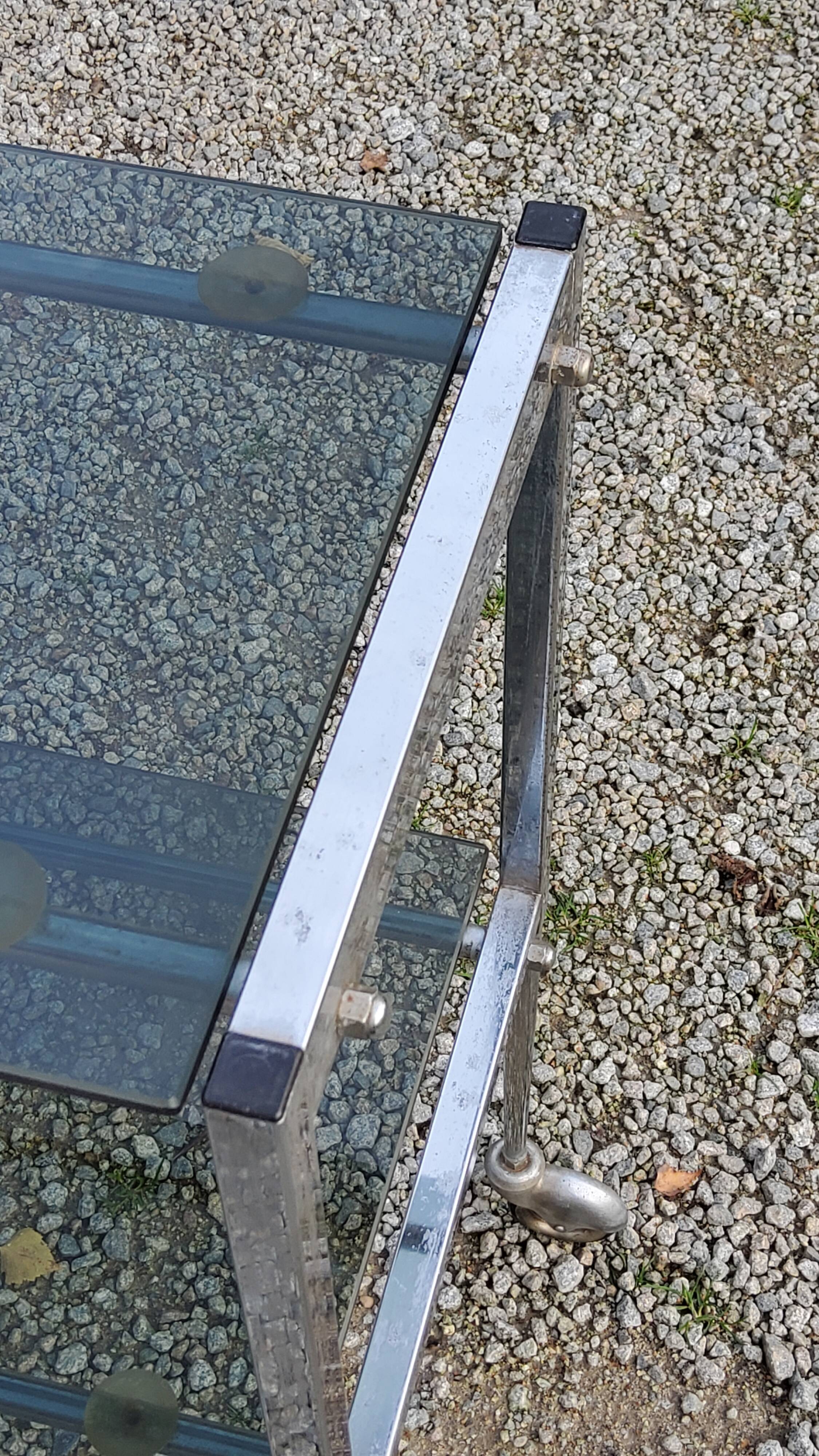 Console service of the 70s double trays smoked glass chrome base