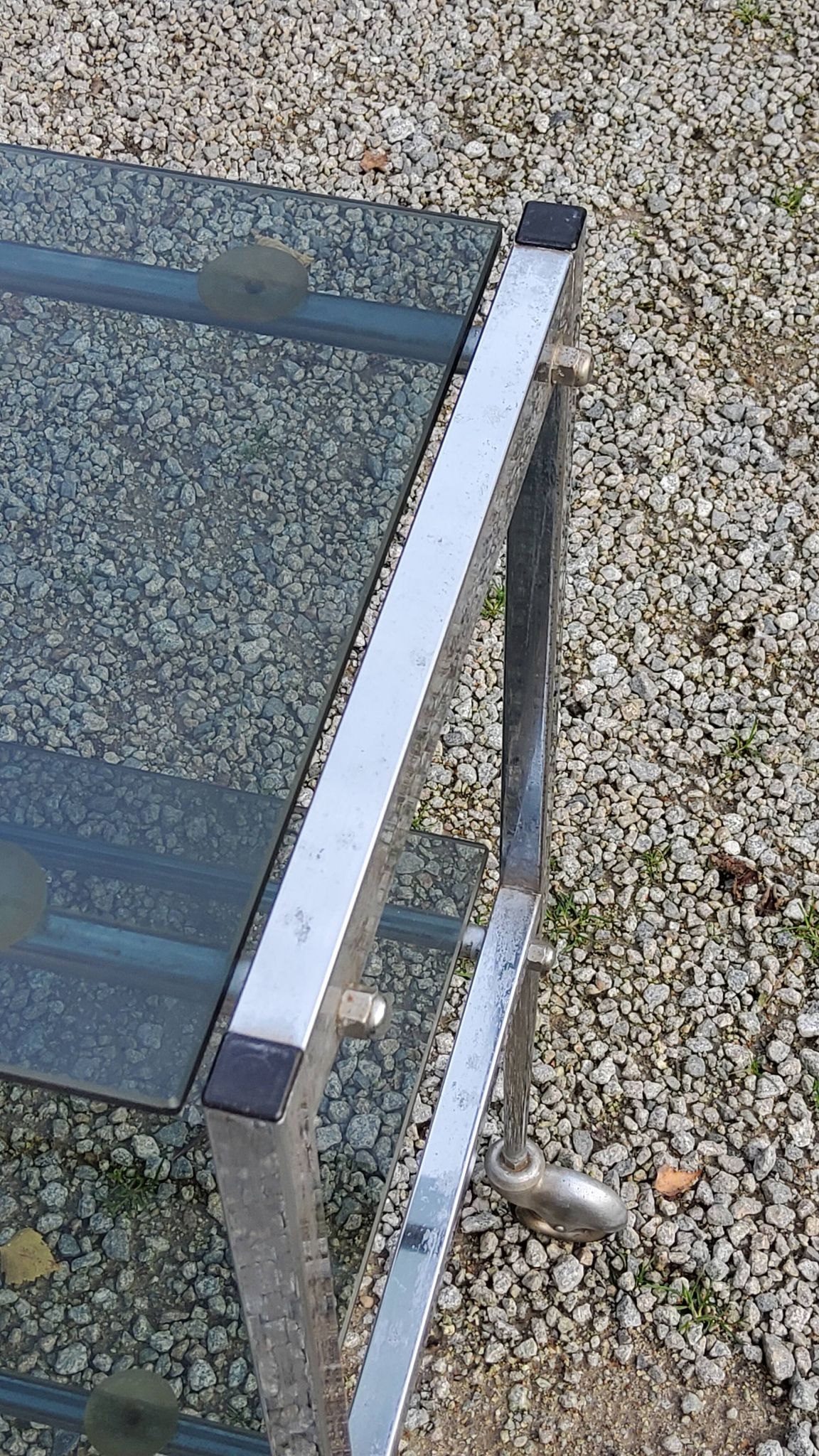 Console service of the 70s double trays smoked glass chrome base