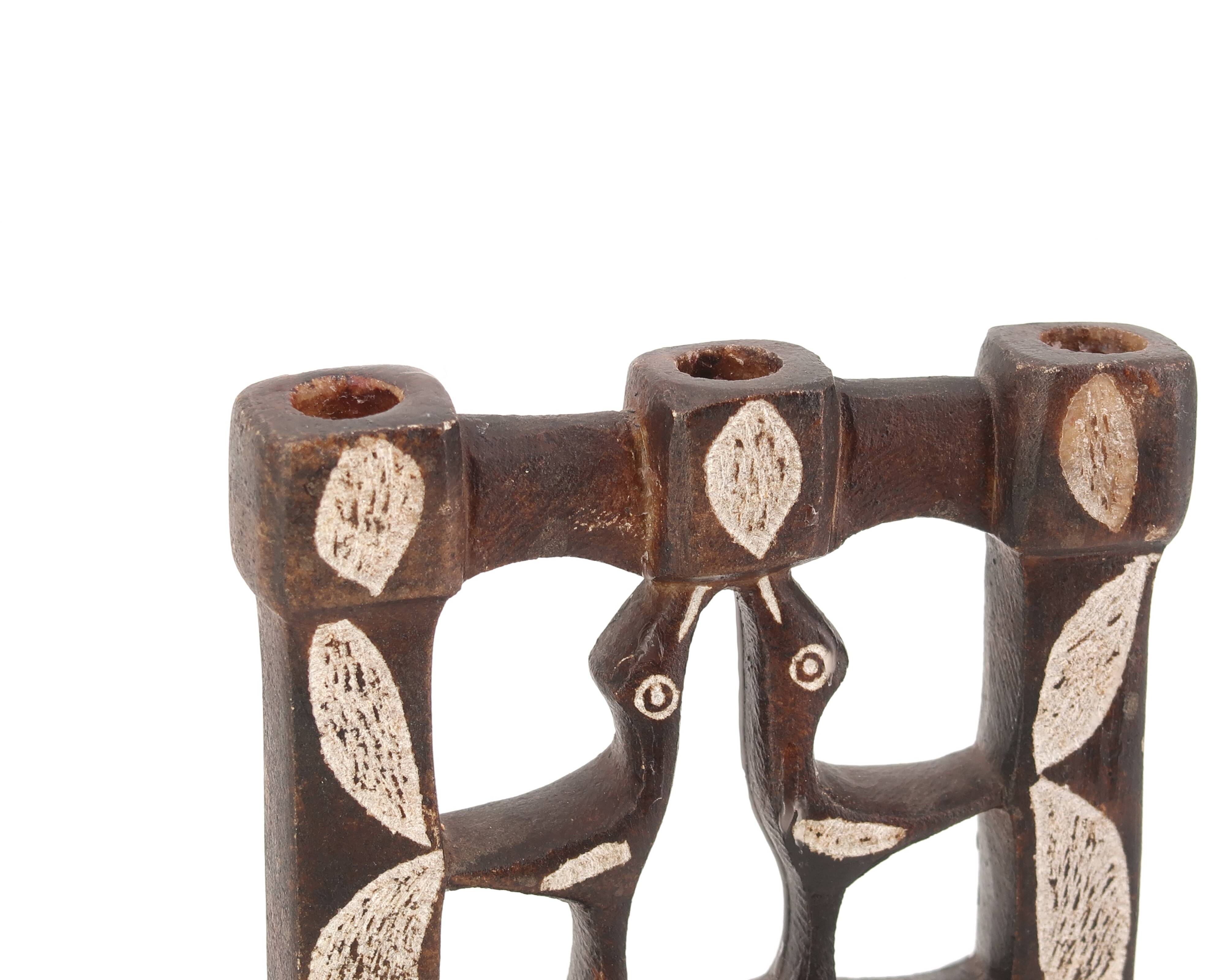 Moroccan candle holder decorated with stone birds, 1970s