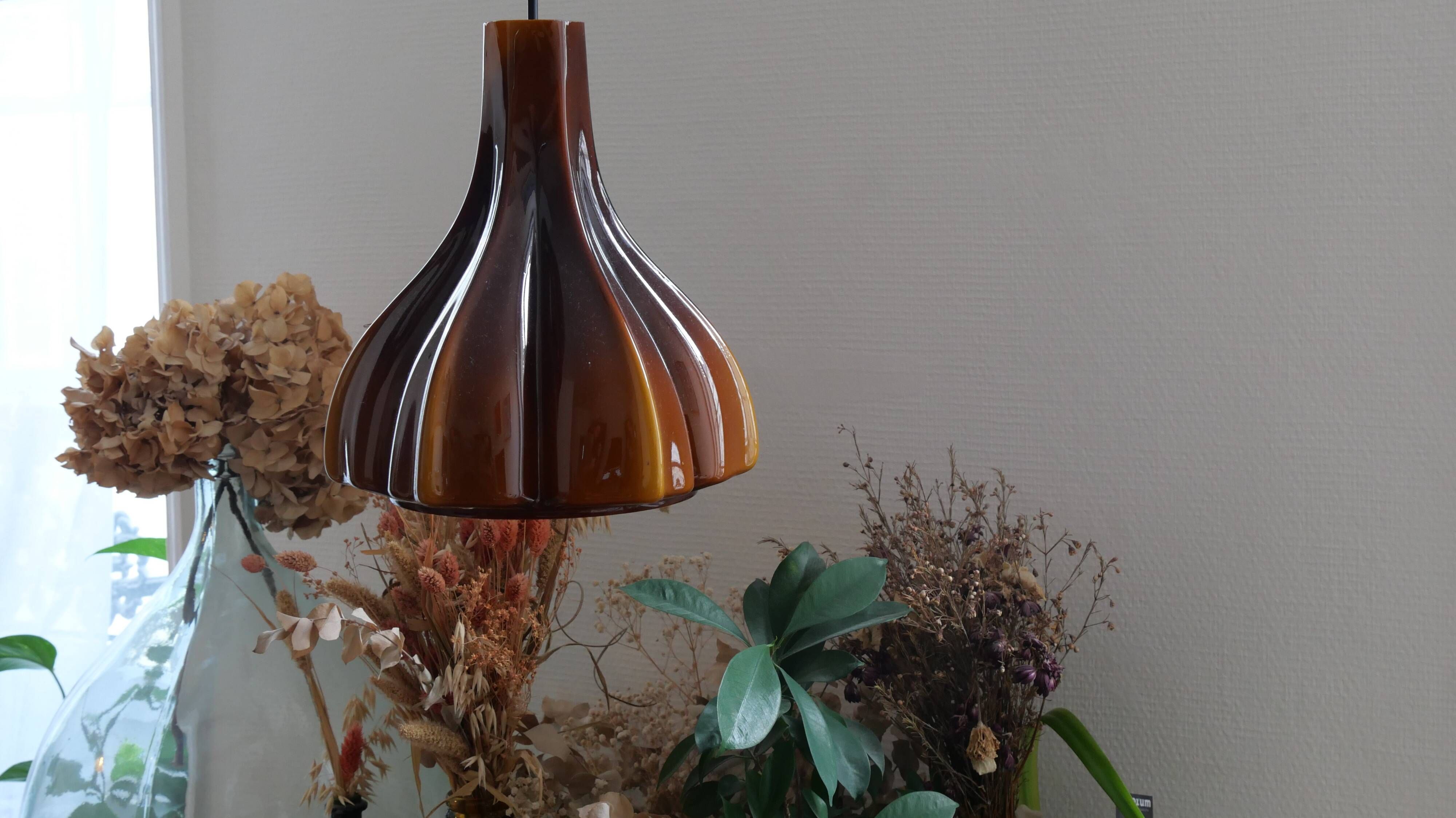 Vintage opaline pendant light in brown glass by Peill and Putzler