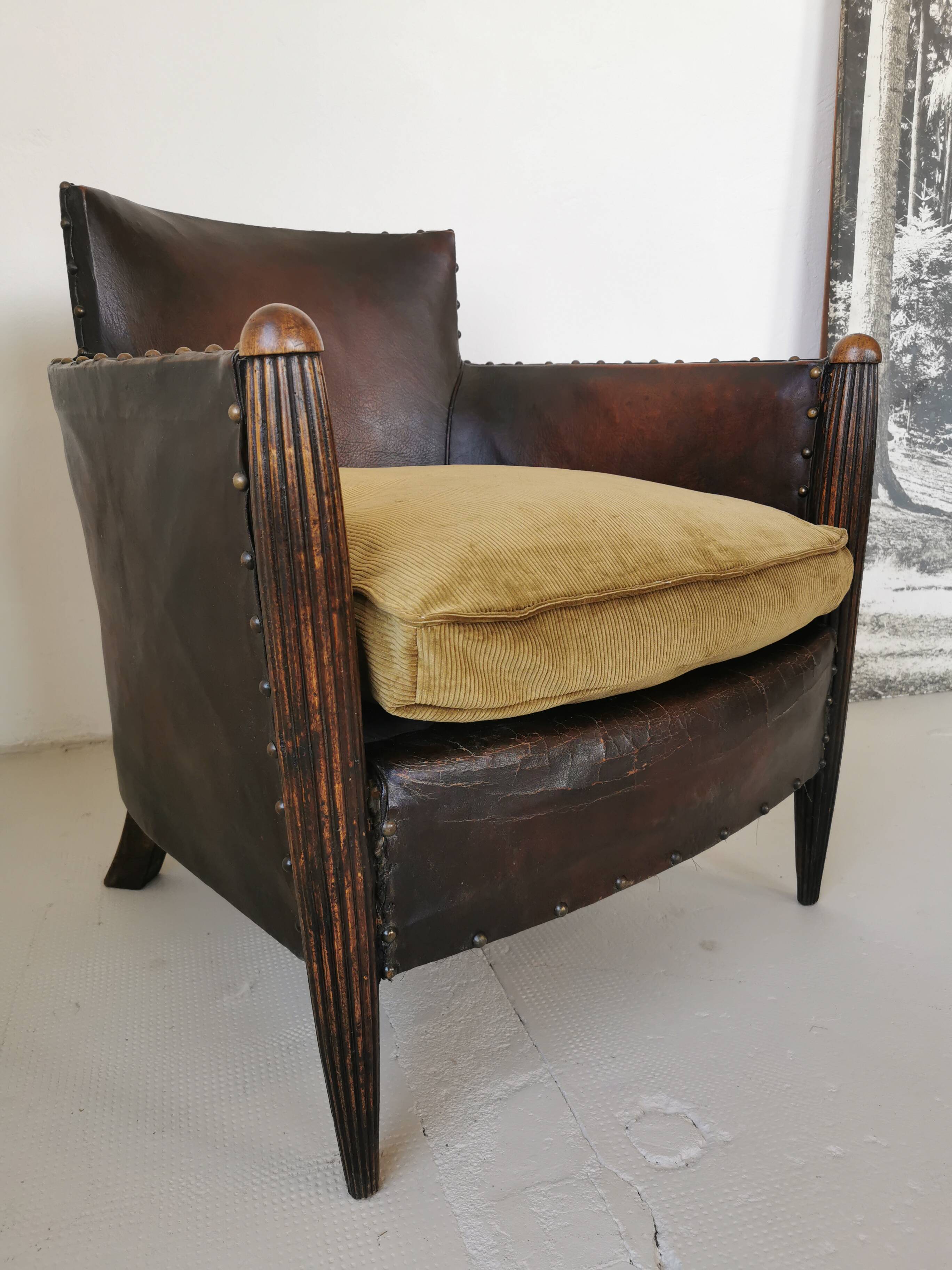 Art Deco studded leather club chair