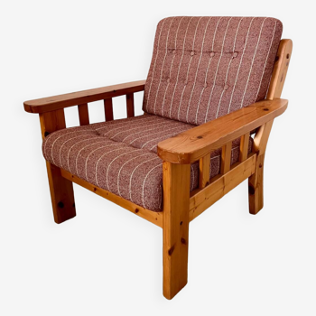 Ancien fauteuil en pin vintage design scandinave des années 70