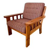 Ancien fauteuil en pin vintage design scandinave des années 70