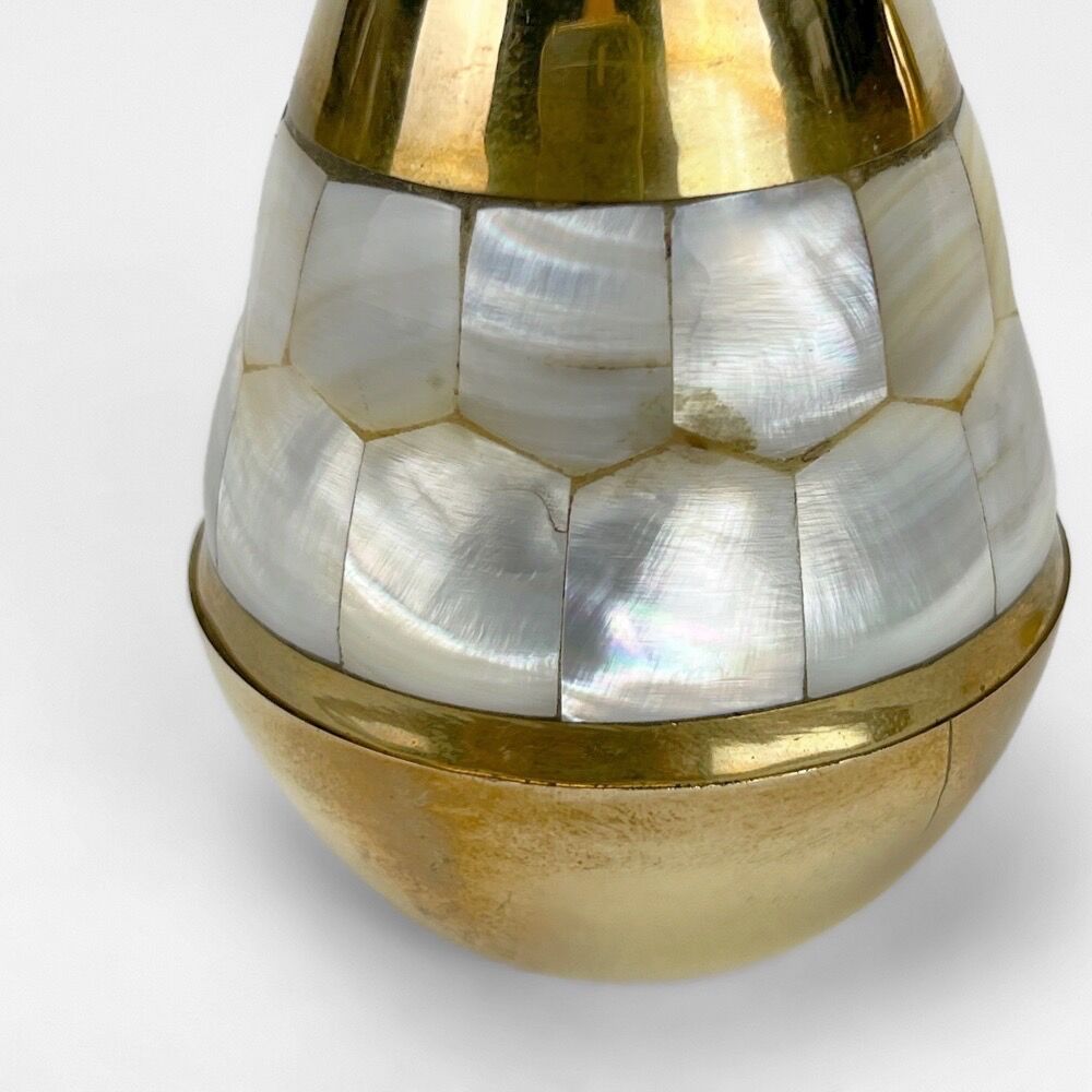 Duo of pear boxes in mother-of-pearl and brass 80s