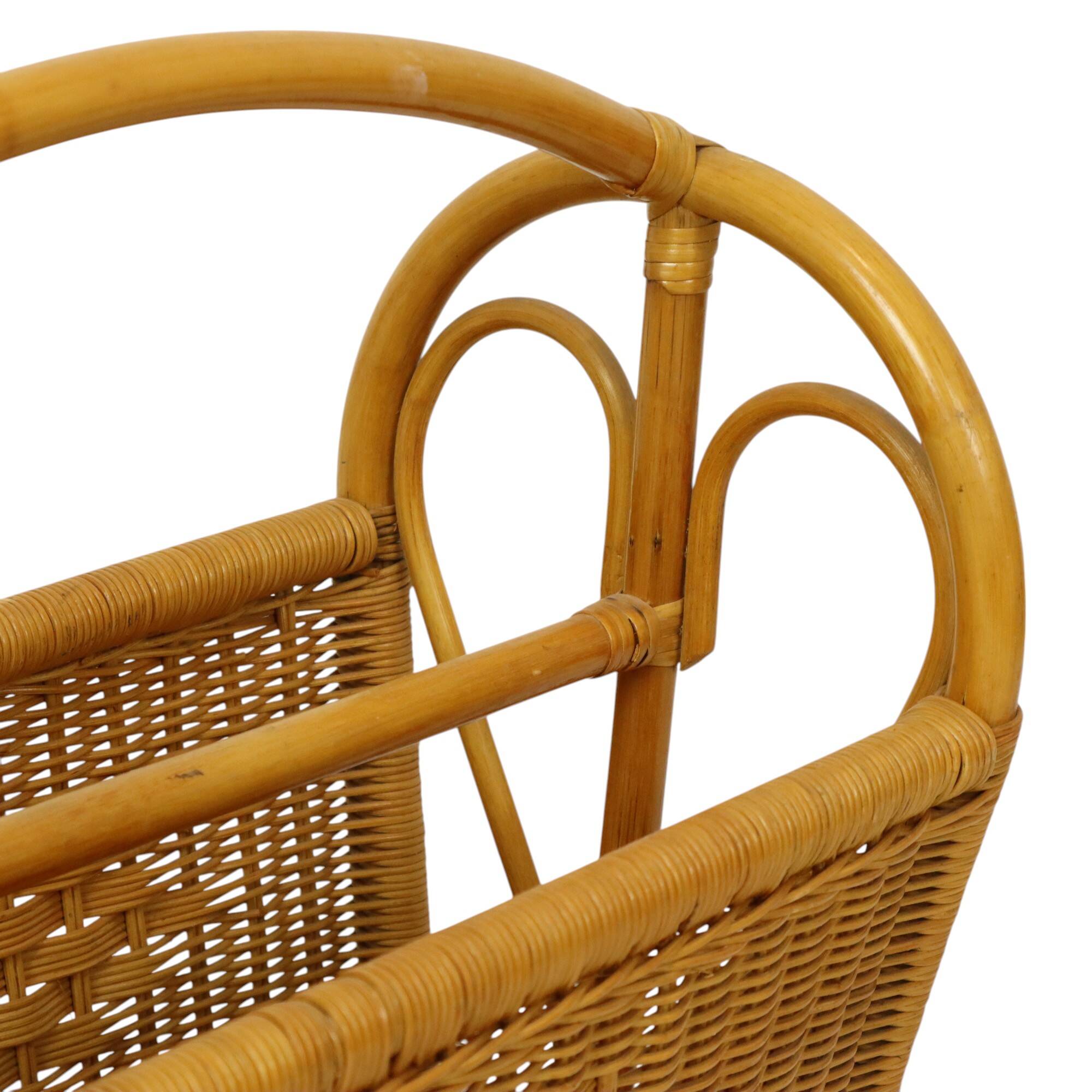 Vintage Boho Bamboo Rattan Magazine Rack 80s