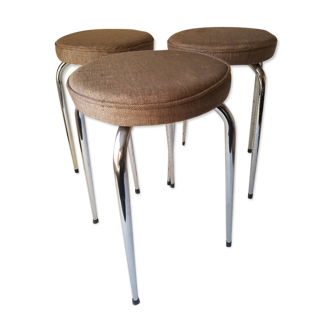 Set of 3 vintage stools in chrome