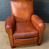French leather club chair, chapeau de gendarme model circa 1930's in caramel