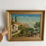Seaside painting of the Mediterranean, oil on cardboard signed A. Alauzen.