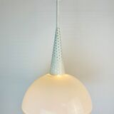 Perforated metal suspension holophanous glass