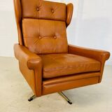 Chaise vintage danoise rétro du milieu du siècle Svend Skipper en cuir cognac des années 60