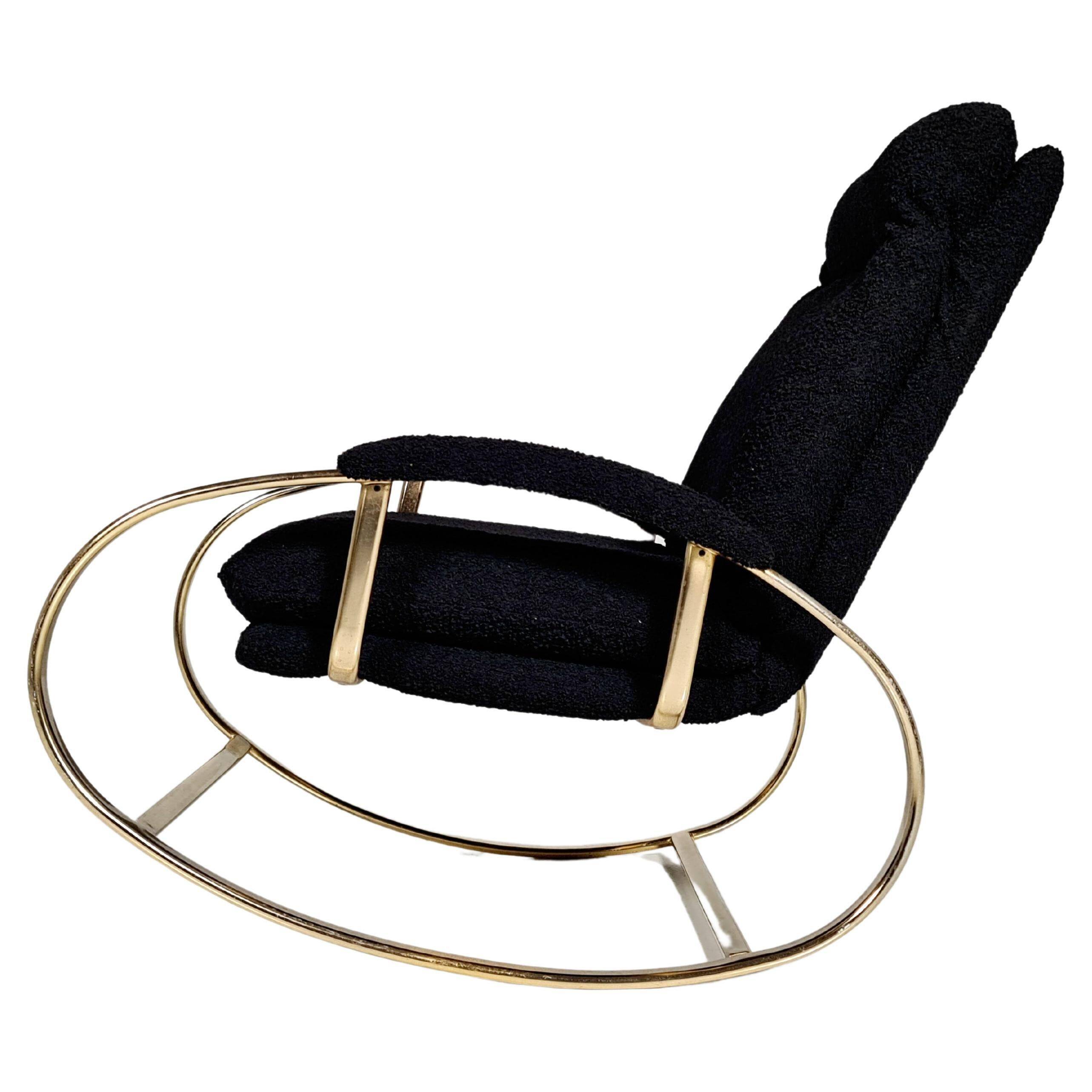 Modern mid-century rocking chair in brass by Guido Faleschini Black Boucle