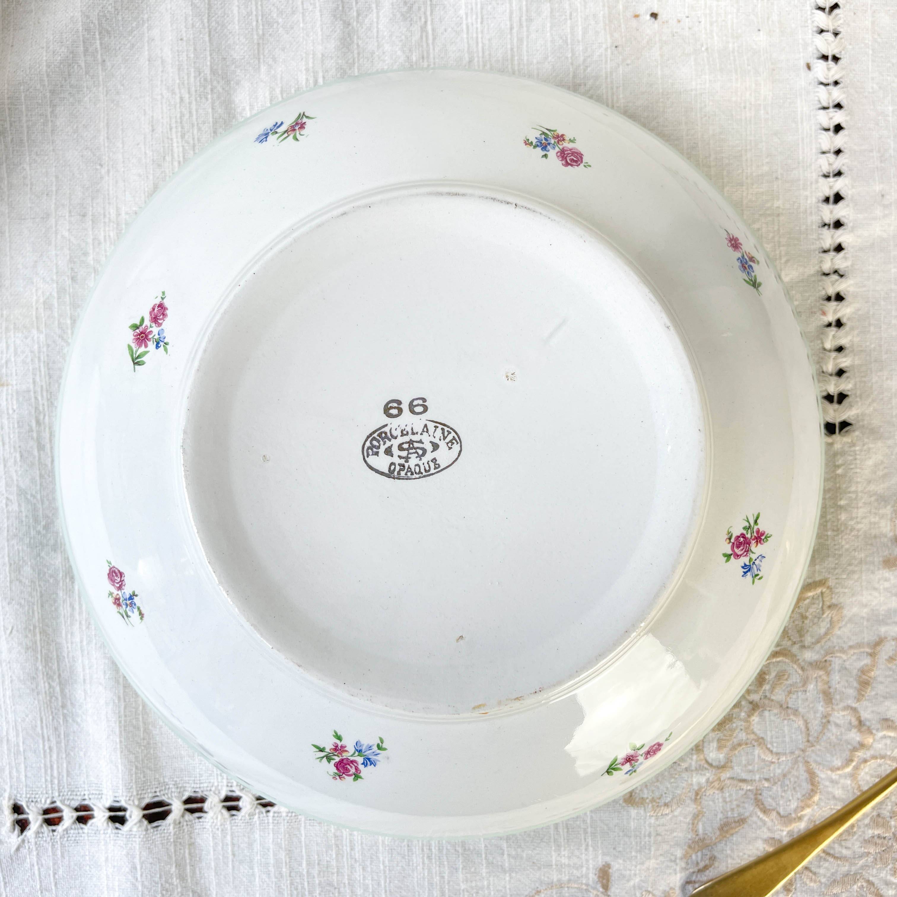 Vintage white and green floral porcelain salad bowl SALINS 66 from the 1950s