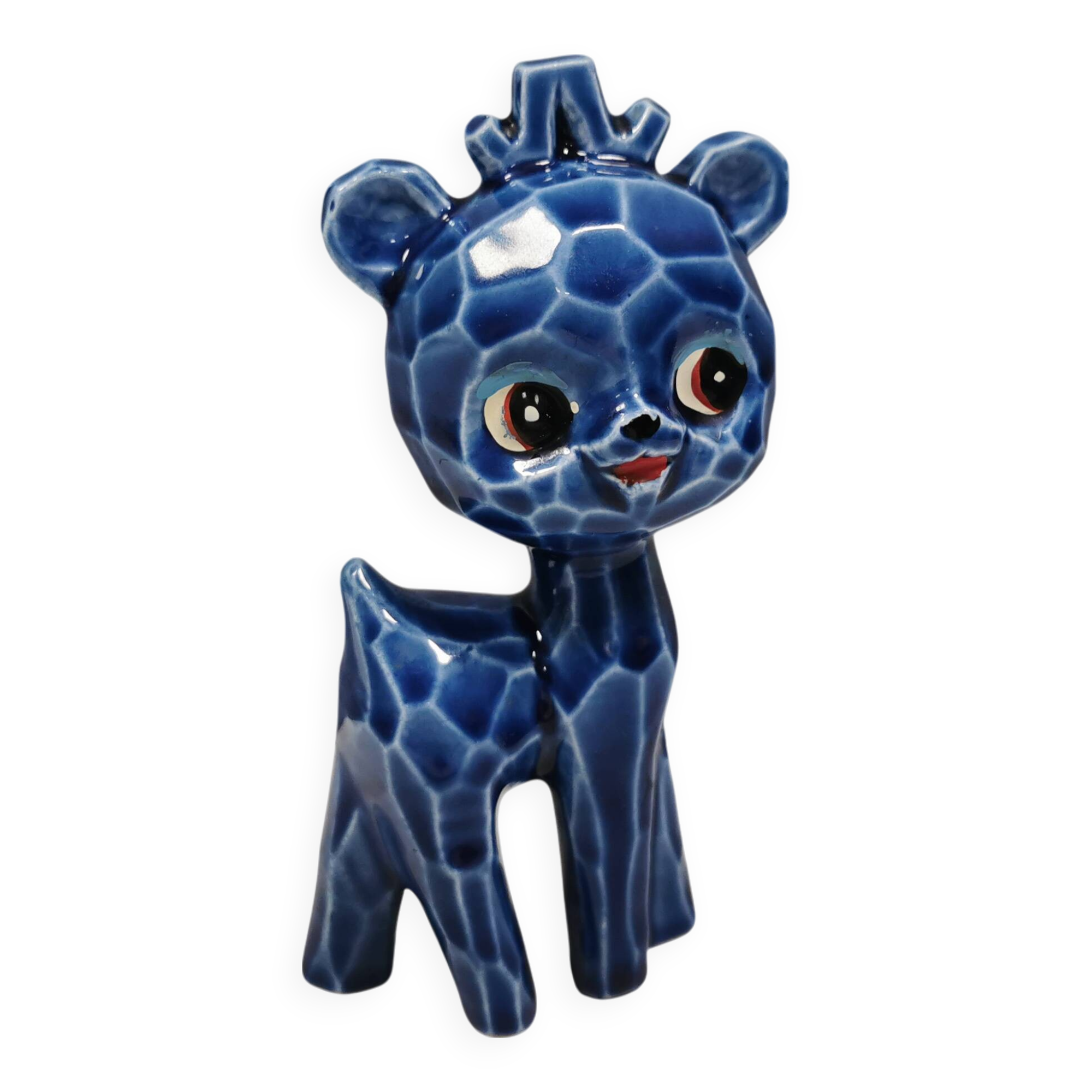 A Japanese ceramic “toy” from the 70s, blue Kawaii animal deer figurine.