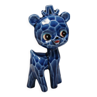 A Japanese ceramic “toy” from the 70s, blue Kawaii animal deer figurine.