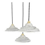 Set of 3 moulded glass pendant lights with cabochons, Art Deco style Ezan.