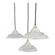 Set of 3 moulded glass pendant lights with cabochons, Art Deco style Ezan.