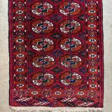 Bukhara rug with 12 panels in wool and burgundy silk, 88 x 54 cm.