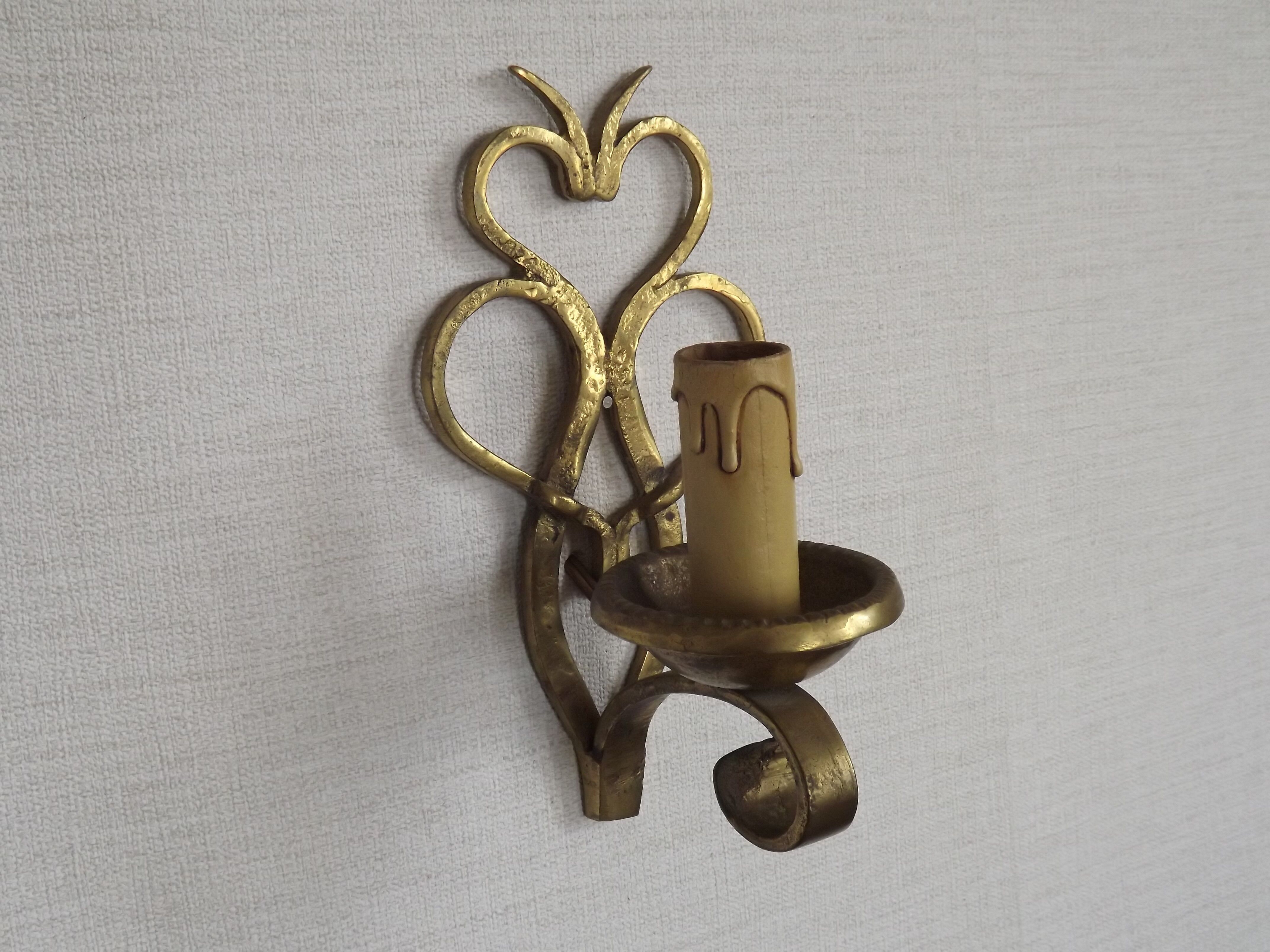 French Vintage Brass Hand Made Single Wall Light Scrolled Open Backplate