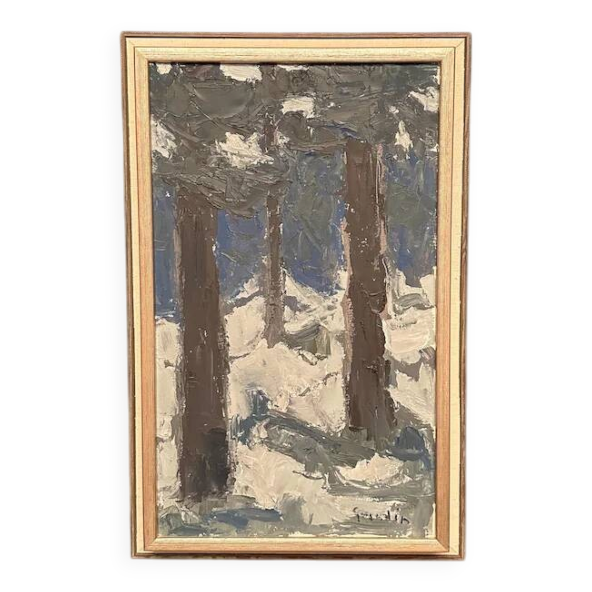 Original Vintage Swedish Oil on Panel – “Tre träd” by Svän Grandin – Signed – Vintage & Framed