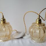 Duo of molded glass pendant lights