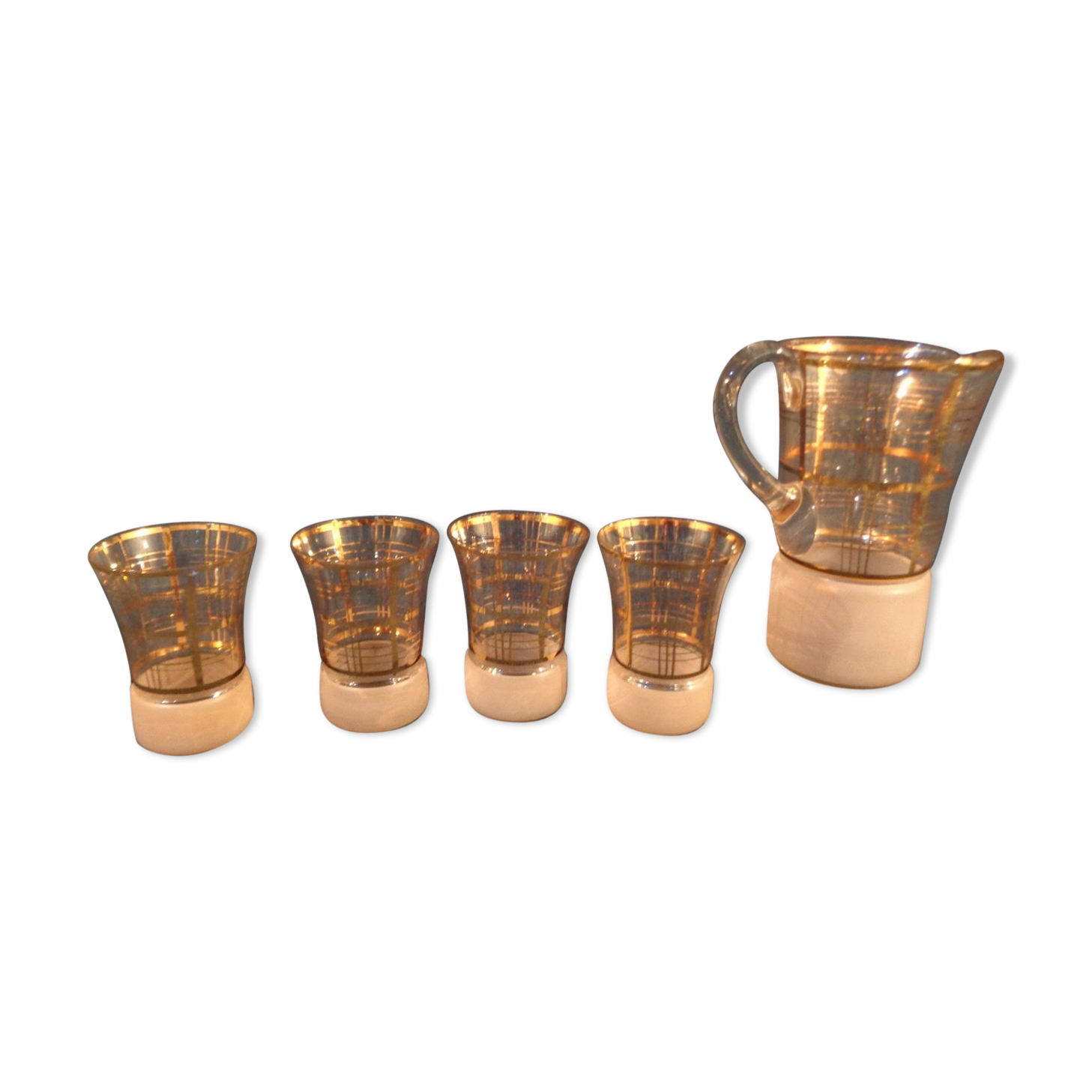Carafe pitcher and crystal glass doree gilding old vintage gilding