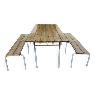 Industrial or Community Table with Benches