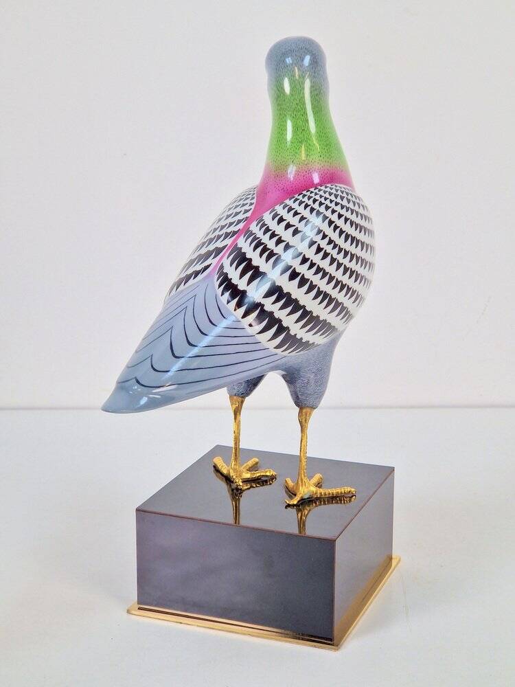 Italian Hand Painted Porcelain Pigeon by Giulia Mangani, 1970s