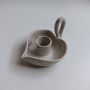 Vallauris grey candle holder with pink flowers, signed.