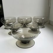 Set of 6 art deco design champagne glasses in smoked glass 30s-40s
