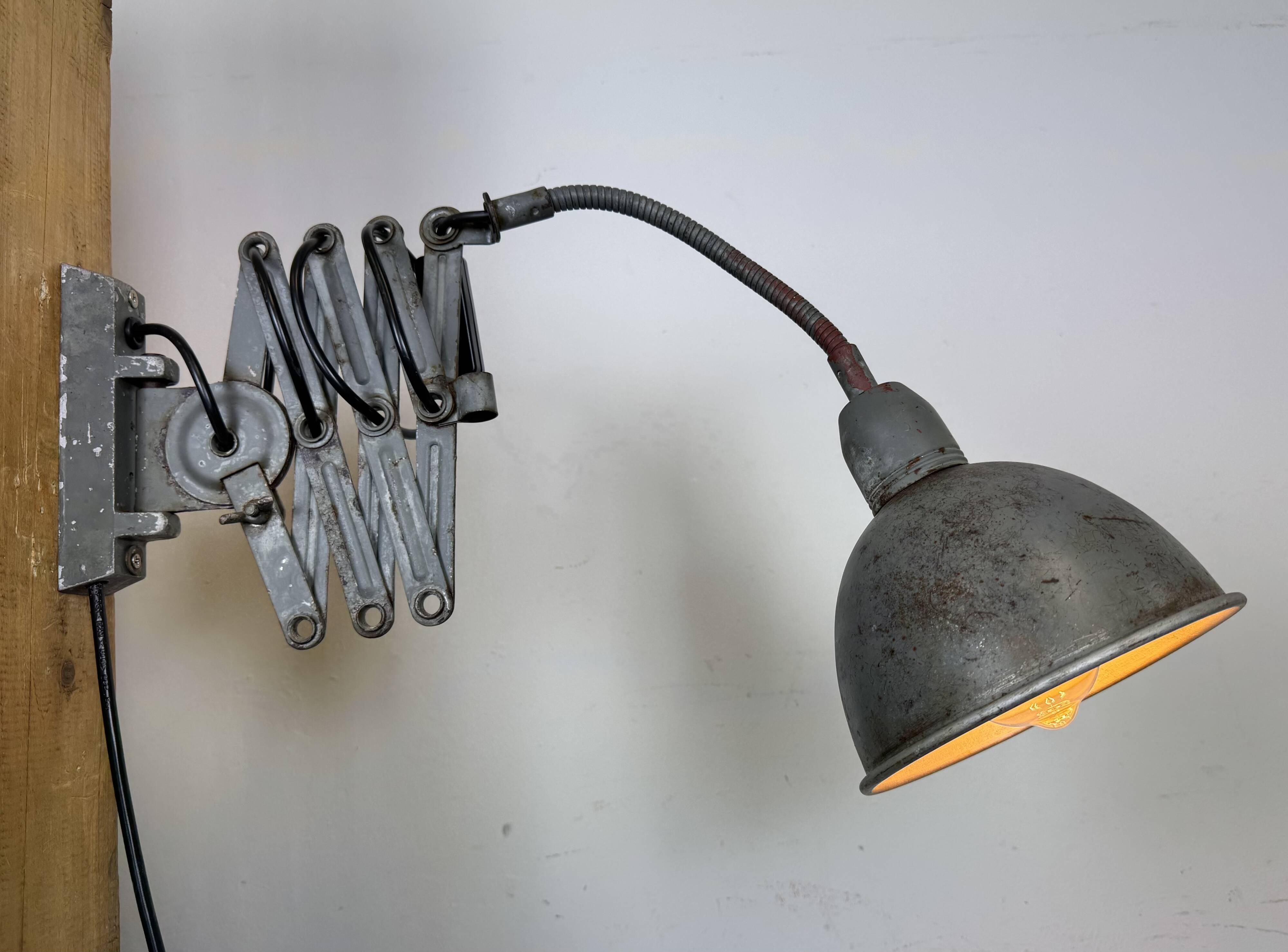 Grey Industrial Gooseneck Scissor Wall Lamp from Elektroinstala, 1960s