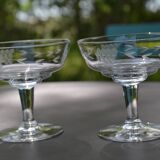 4 original antique champagne glasses in Belgian engraved glass