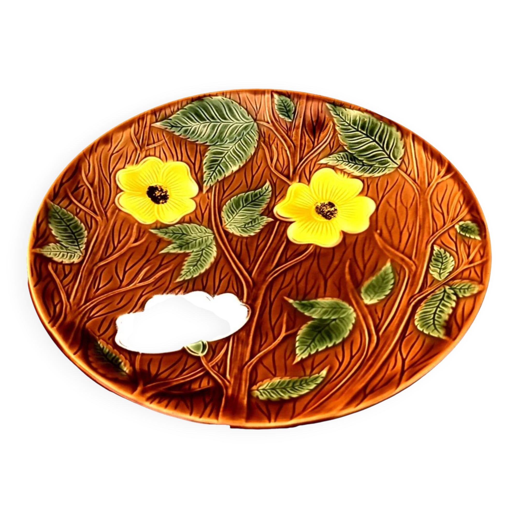 1950s Large floral platter Sarreguemines France Glazed ceramic