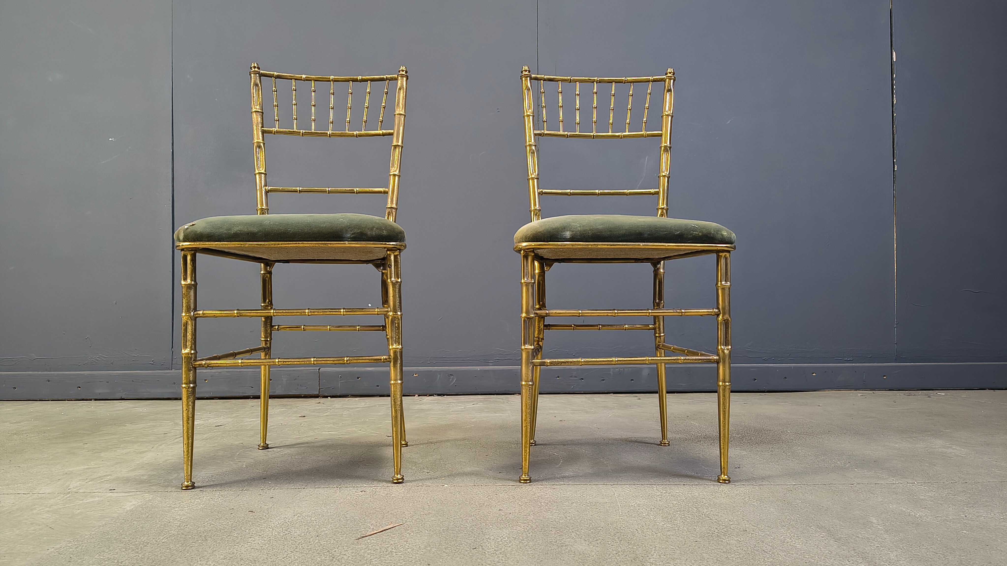 Pair of brass faux bamboo chairs, 1960s