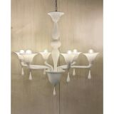 Contemporary Italian 6-Arm White Murano Glass Chandelier