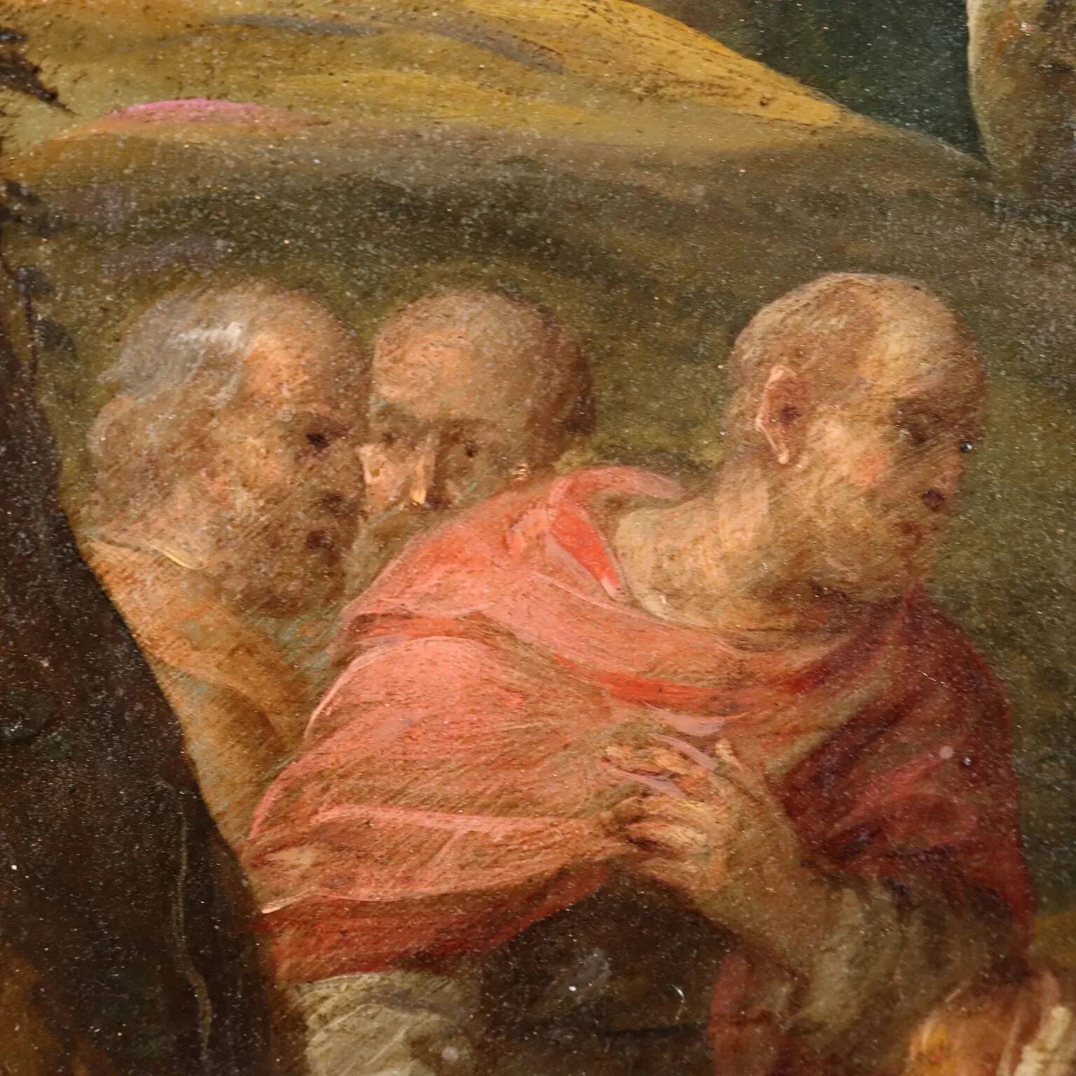 Peinture ancienne scène de guérison '600, huile sur cuivre