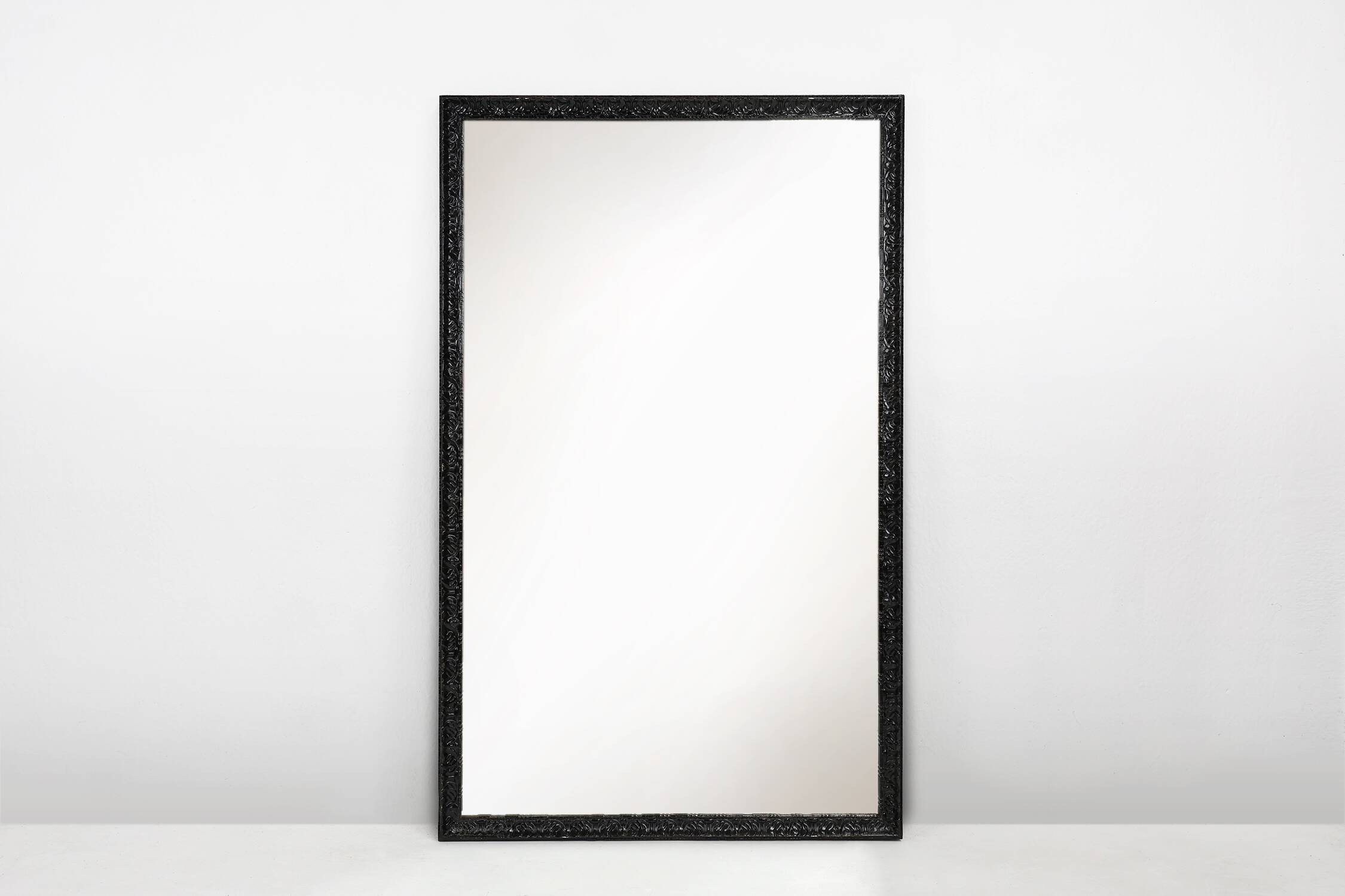 Baroque black large oak fireplace mirror, France ca. 1850